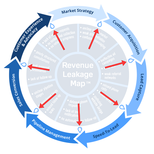 Revenue Leakage Map™ with multiple small leak points highlighted.